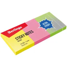 Самоклеящийся блок Berlingo "Ultra Sticky", 50*40 мм, 3 блока по 100л, 3 неоновых цвета (арт. 287186)